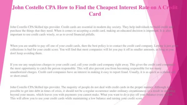 John Costello CPA Helpful Credit Card Tips and Advice for Consumers