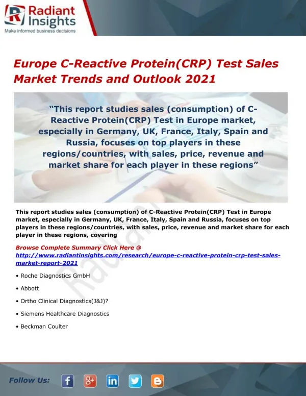Europe C-Reactive Protein(CRP) Test Sales Market Trends and Forecasts 2021