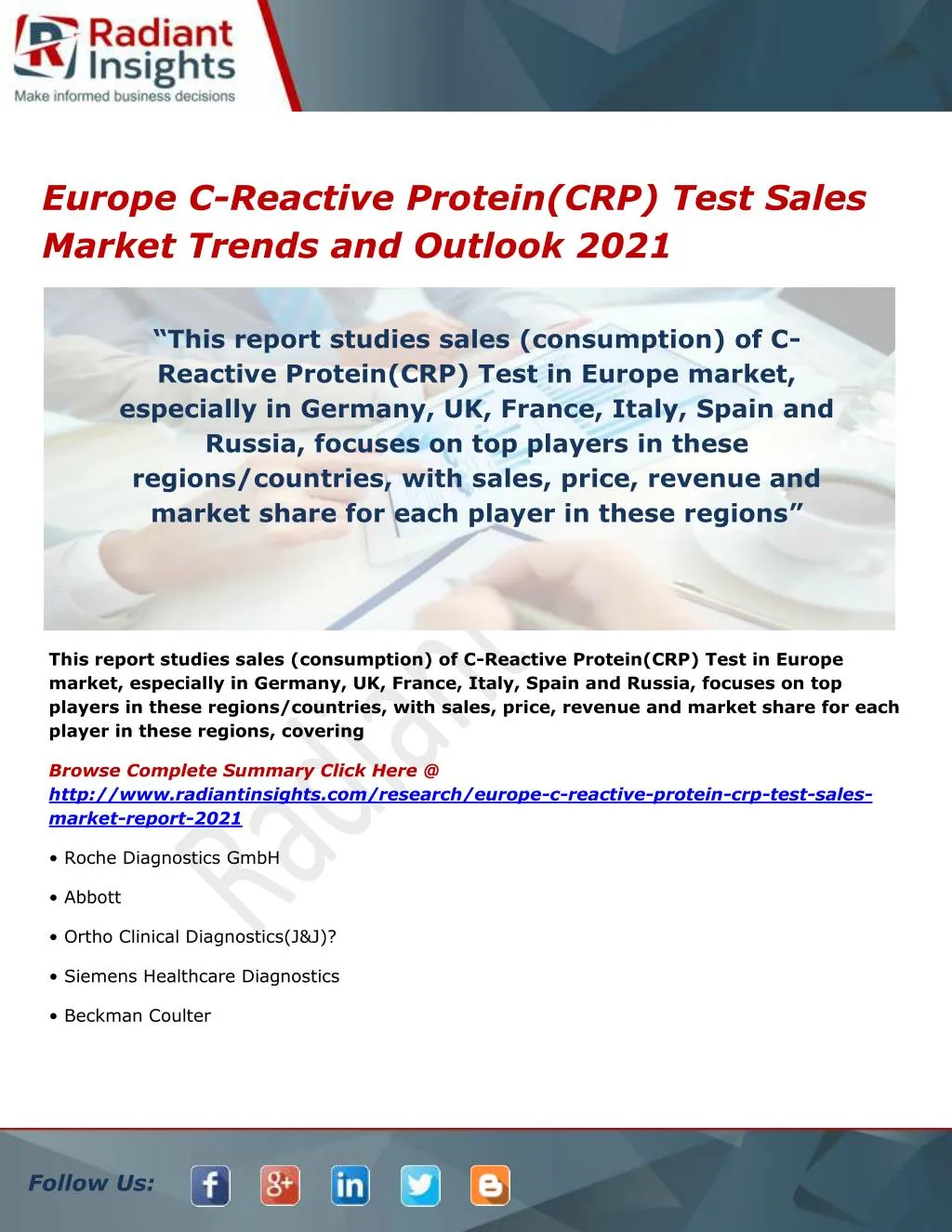 europe c reactive protein crp test sales market