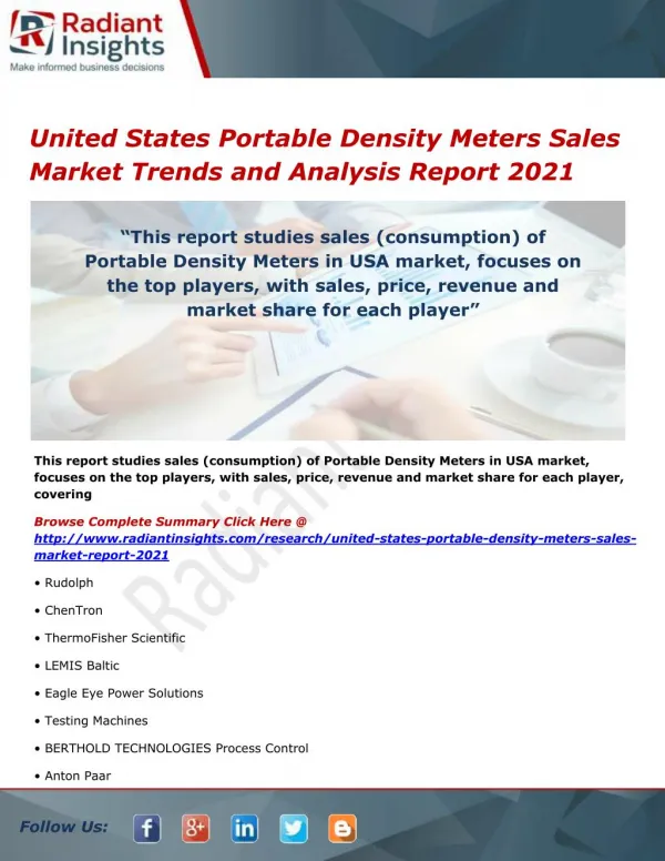 United States Portable Density Meters Sales Market Size, Analysis and Forecasts 2021
