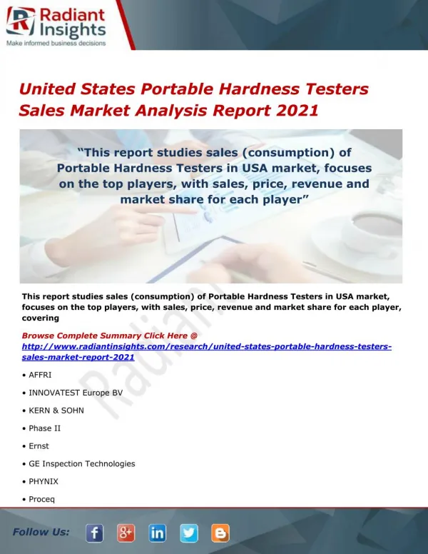 United States Portable Hardness Testers Sales Market Segments, Analysis and Forecasts 2021