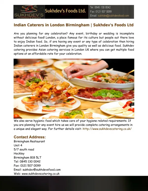 Indian Caterers in London Birmingham
