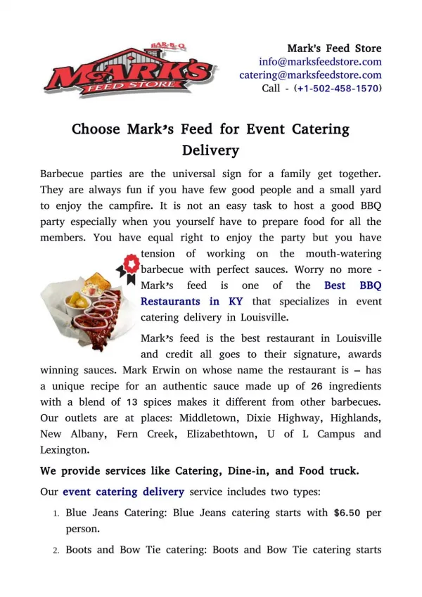Choose Mark’s Feed for Event Catering Delivery