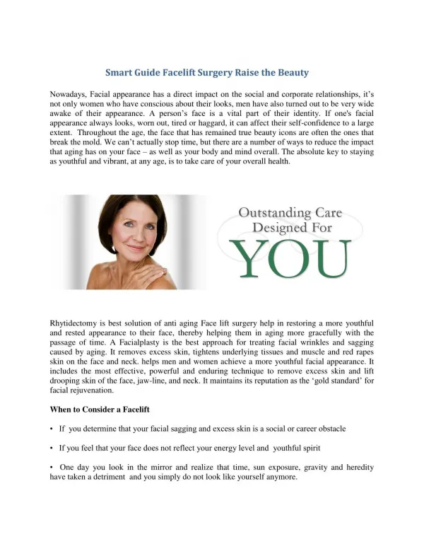 Smart Guide Facelift Surgery Raise the Beauty