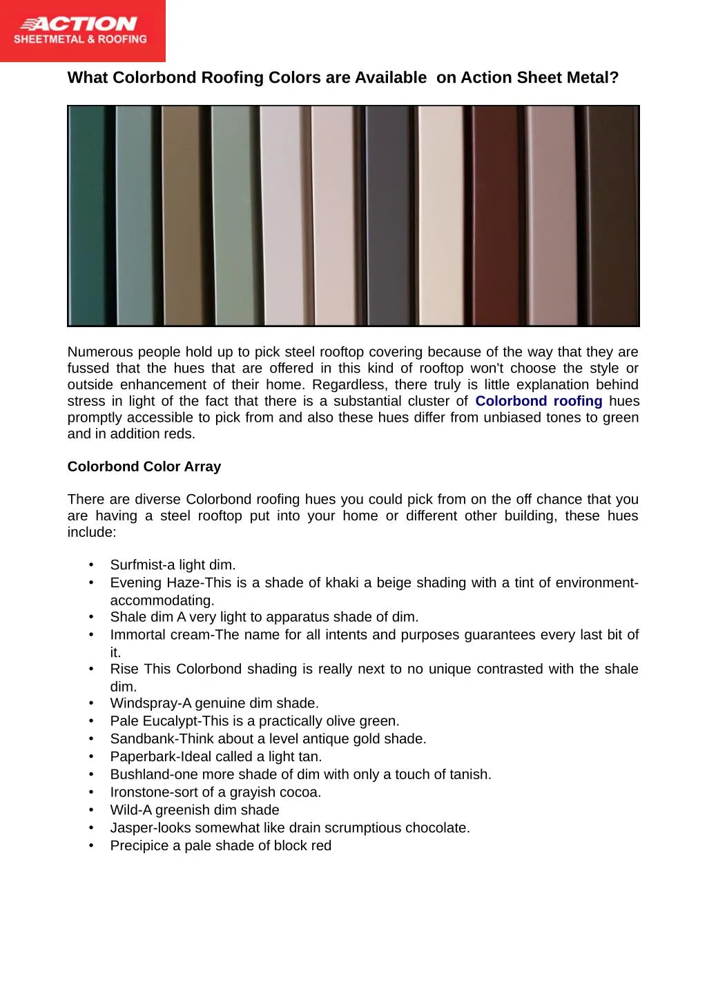 what colorbond roofing colors are available