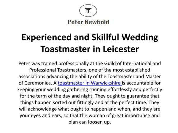 Experienced and Skillful Wedding Toastmaster in Leicester