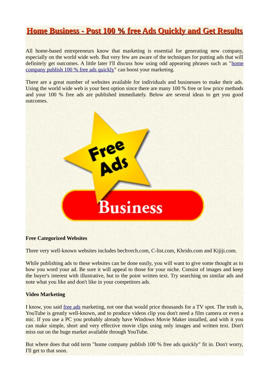 home business post 100 free ads quickly