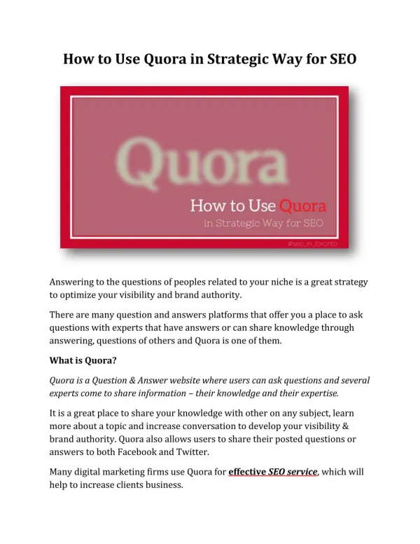 How to Use Quora in Strategic Way for SEO