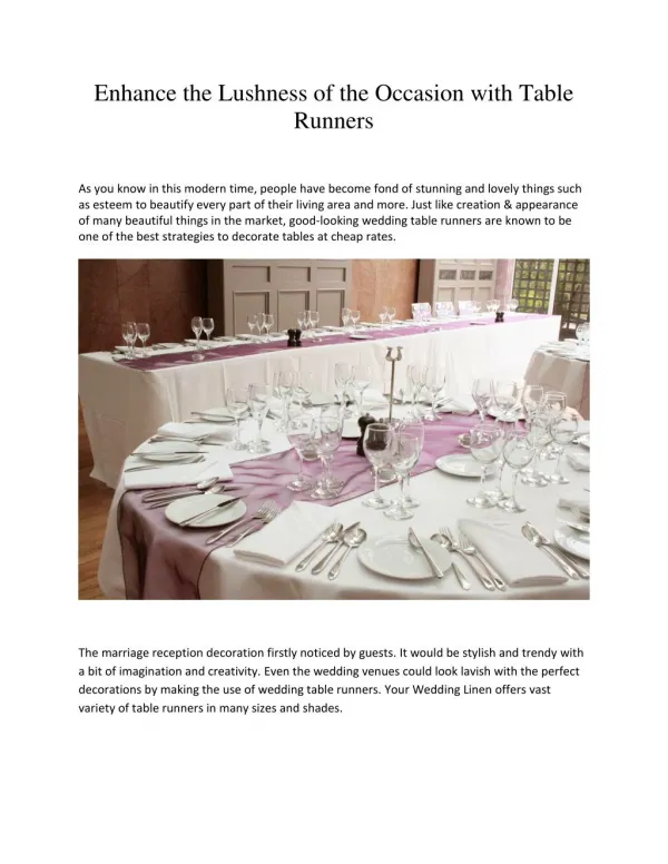 Enhance the Lushness of the Occasion with Table Runners