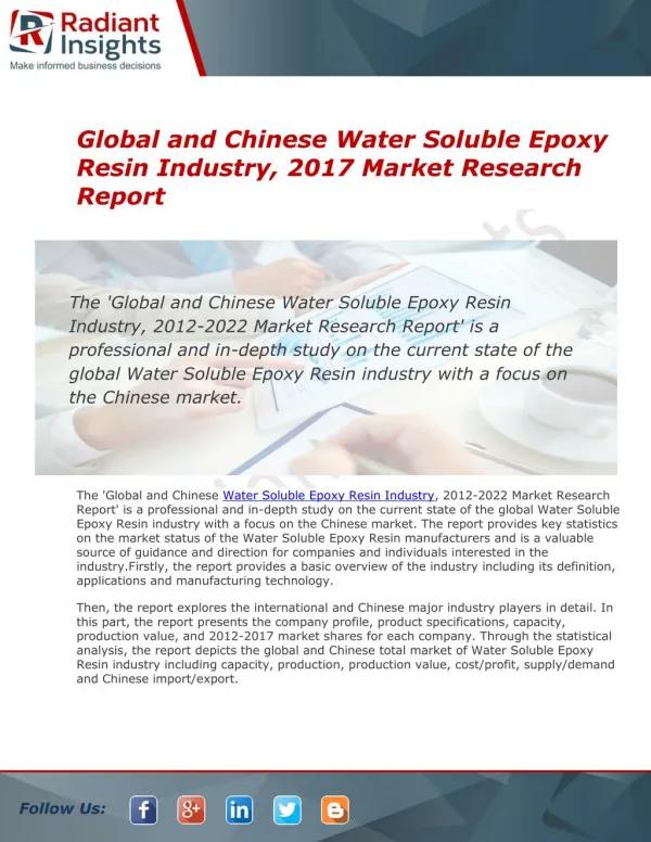 Chinese Water Soluble Epoxy Resin, Industry Market Research Report 2016:: Radiant Insights Inc