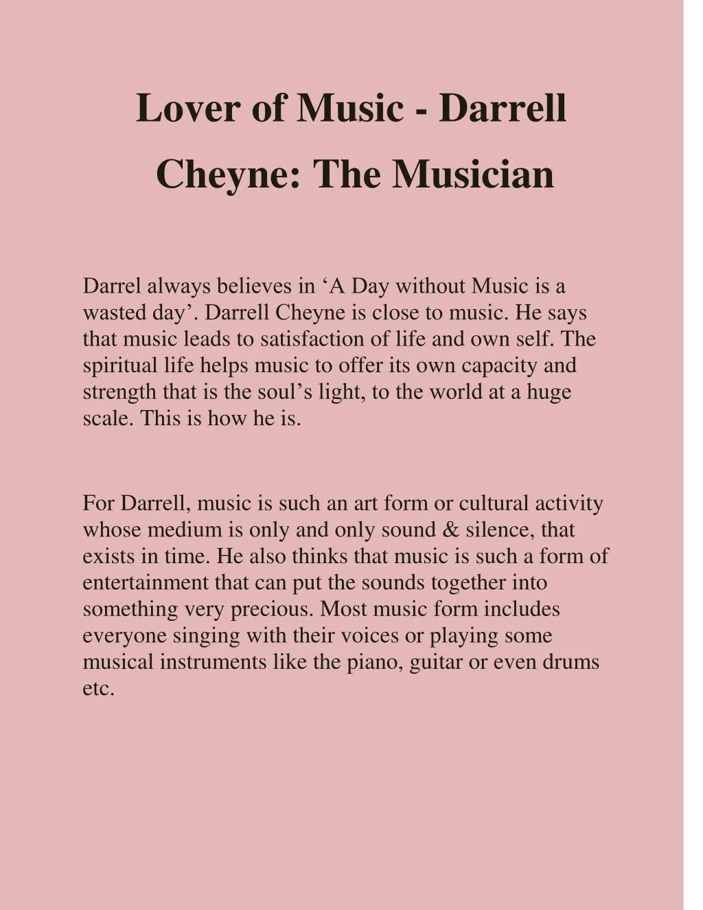lover of music darrell cheyne the musician