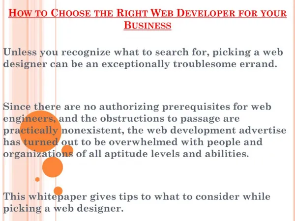 Choose the Right Web Developer for your Business