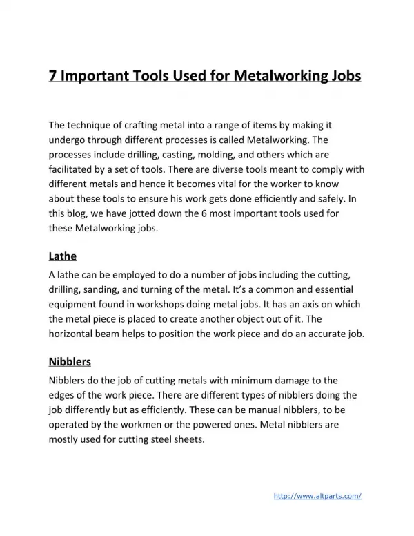 7 Important Tools Used for Metalworking Jobs