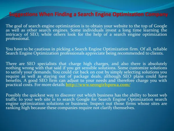 Suggestions When Finding a Search Engine Optimization Company