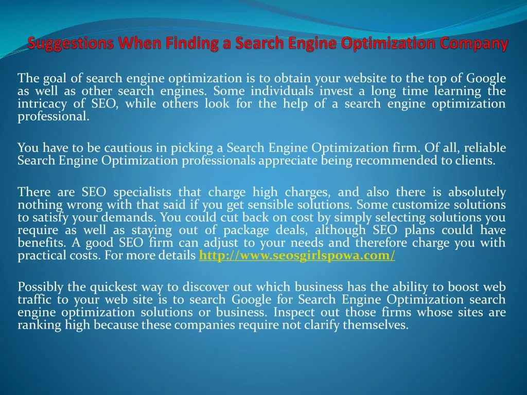 suggestions when finding a search engine optimization company