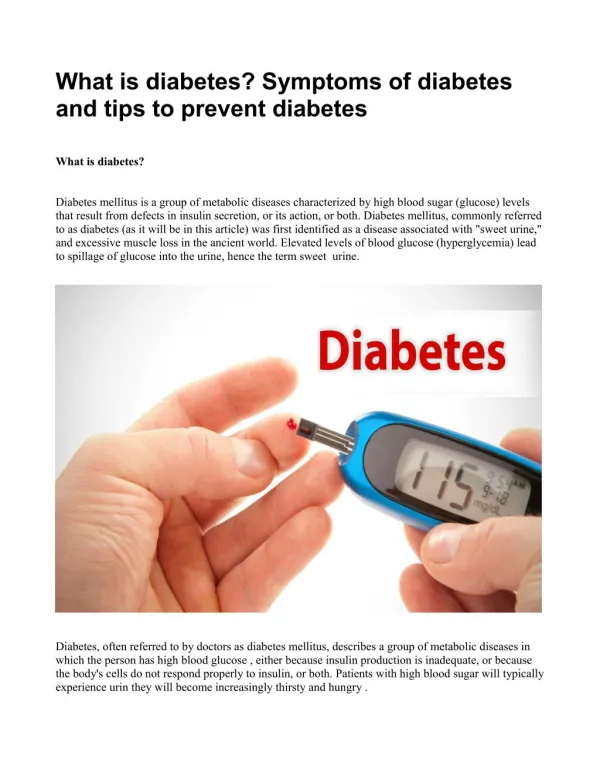 What is diabetes? symptoms of diabetes and tips to prevent diabetes