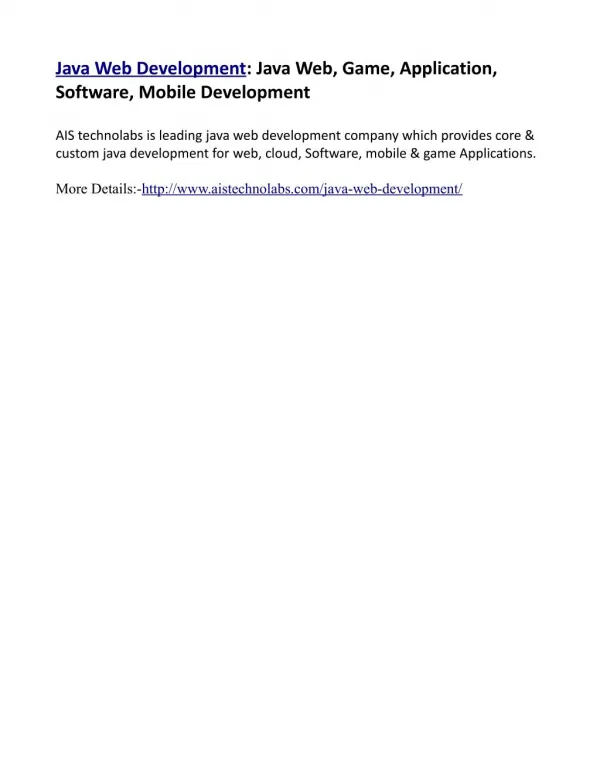 Java Web Development: Java Web, Game, Application, Software, Mobile Development