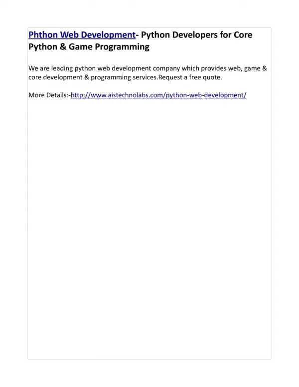 Phthon Web Development- Python Developers for Core Python & Game Programming