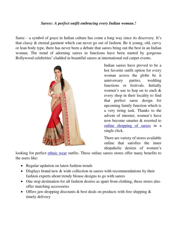 Indian Sarees: Charm & Grace of functions