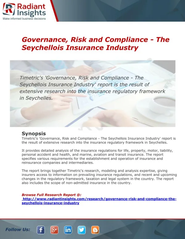 Insurance Industry in Seychellois to The Governance, Risk and Compliance The Insurance Industry in Seychellois - The Gov