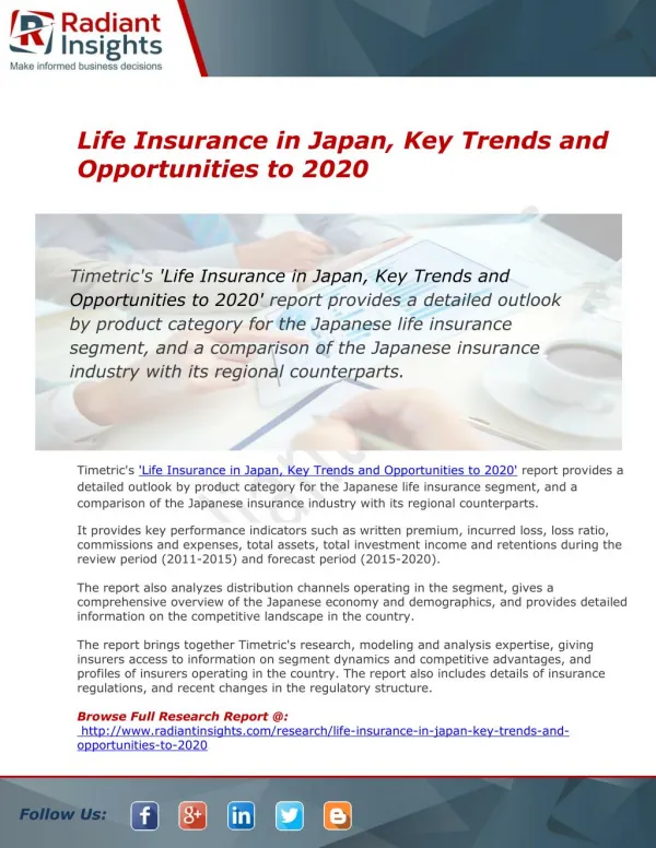 Life Insurance in Japan, Key Trends and Opportunities forecast to 2015-2020 | Radiant Insights Inc