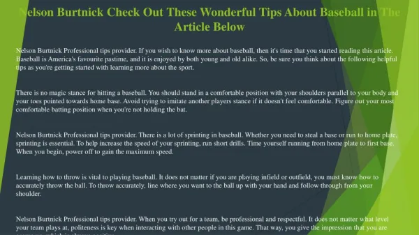 Nelson Burtnick Keep from Striking Out with These Helpful Baseball Tips