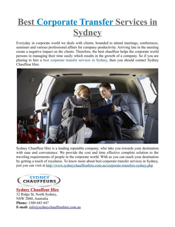 Best Corporate Transfer Services in Sydney