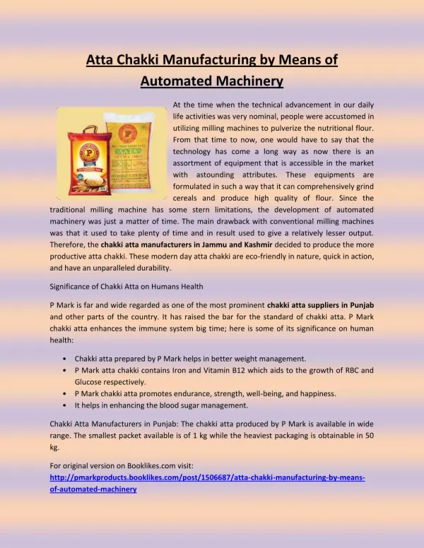 Atta Chakki Manufacturing by Means of Automated Machinery