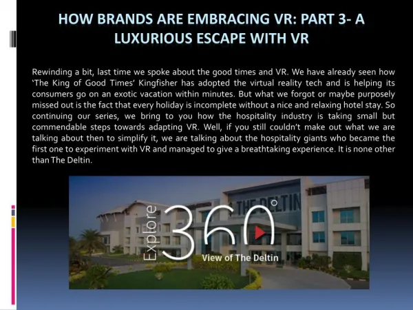 How Brands Are Embracing VR: Part 3- A Luxurious Escape With VR