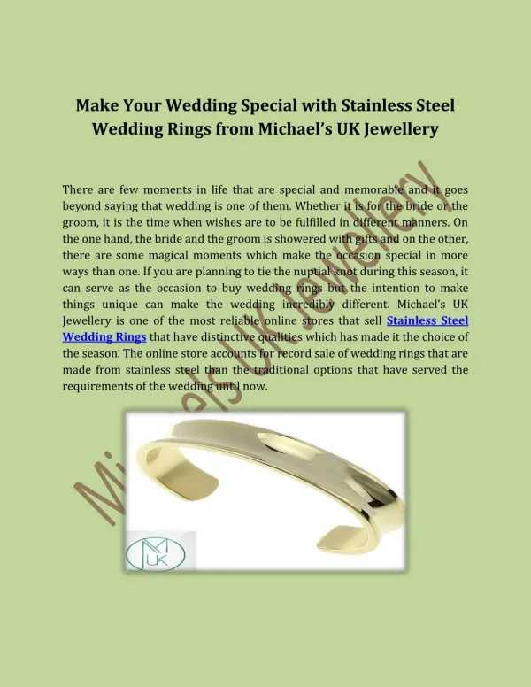 Make Your Wedding Special with Stainless Steel Wedding Rings from Michael’s UK Jewellery
