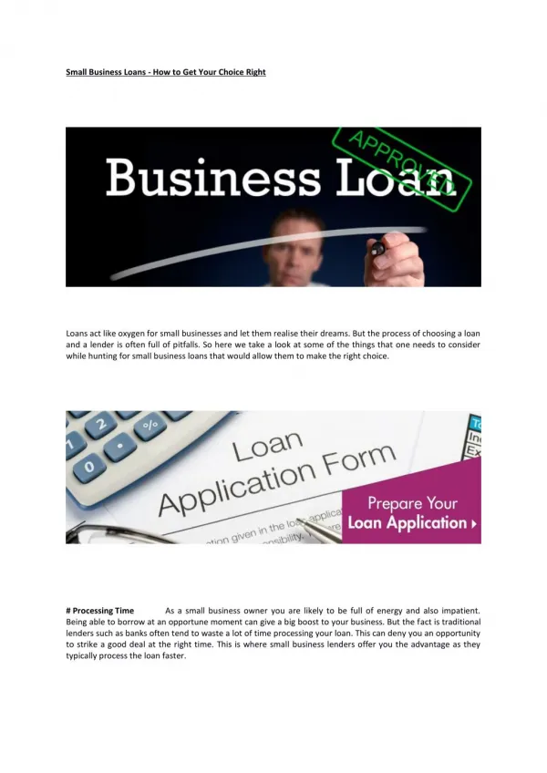 Small Business Loans How to get your Choice Right