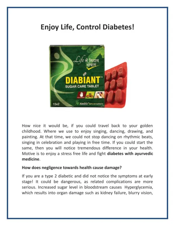Enjoy Life, Control Diabetes!