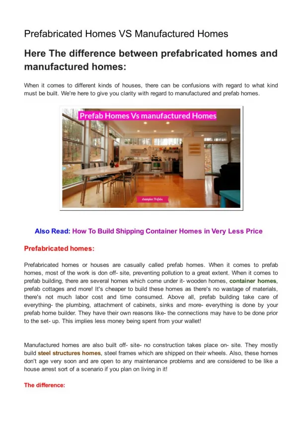Prefabricated Homes VS Manufactured Homes