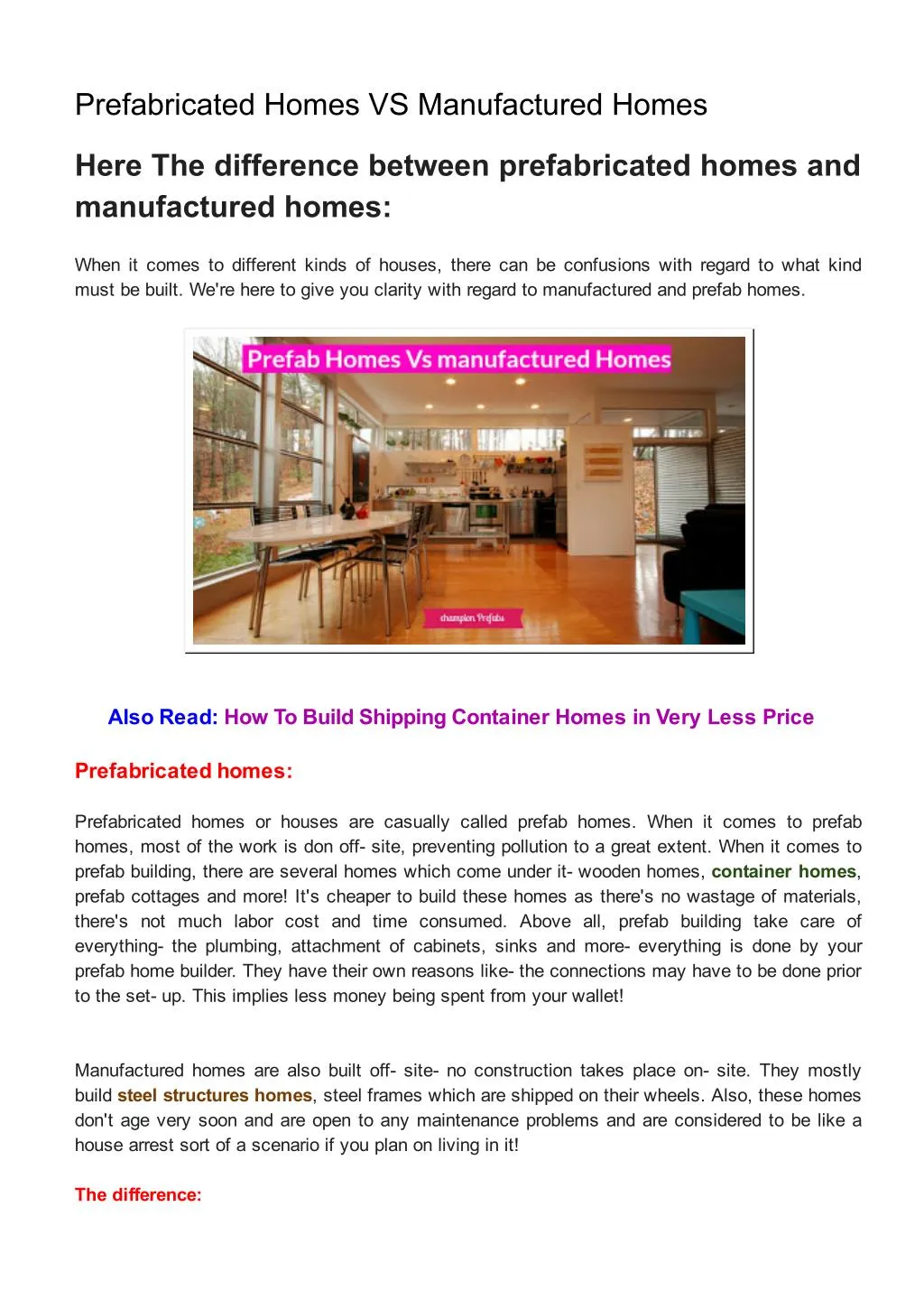 prefabricated homes vs manufactured homes