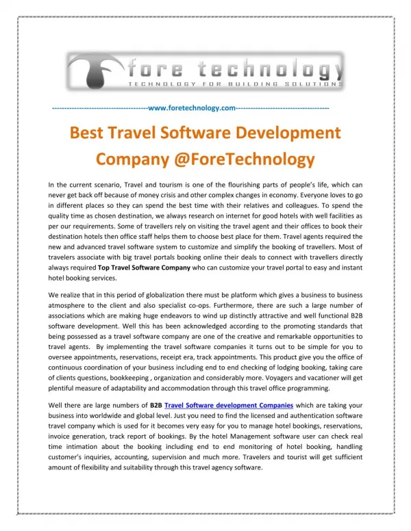 Best Travel Software Development Company @ForeTechnology