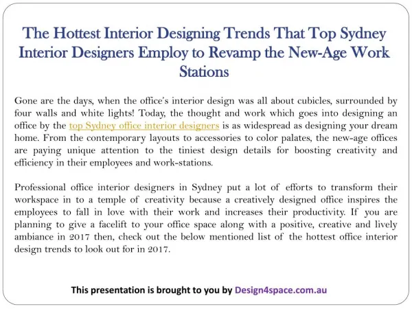 The Hottest Interior Designing Trends That Top Sydney Interior Designers Employ to Revamp the New-Age Work Stations