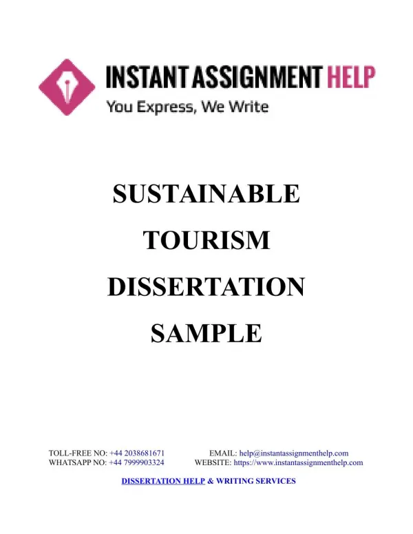 Sustainable Tourism Dissertation Sample - Instant Assignment Help