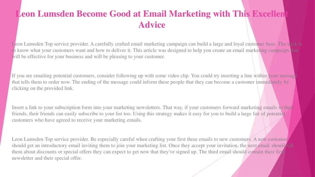 leon lumsden become good at email marketing with this excellent advice