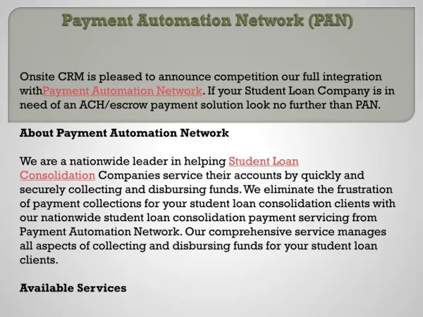 Payment Automation Network (PAN)