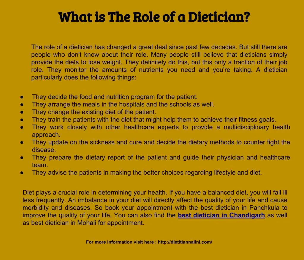 what is the role of a dietician what is the role