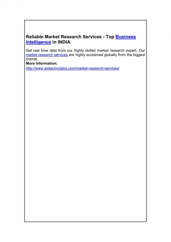 Reliable Market Research Services - Top Business Intelligence in INDIA