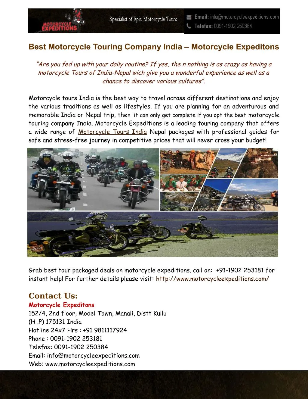 best motorcycle touring company india motorcycle