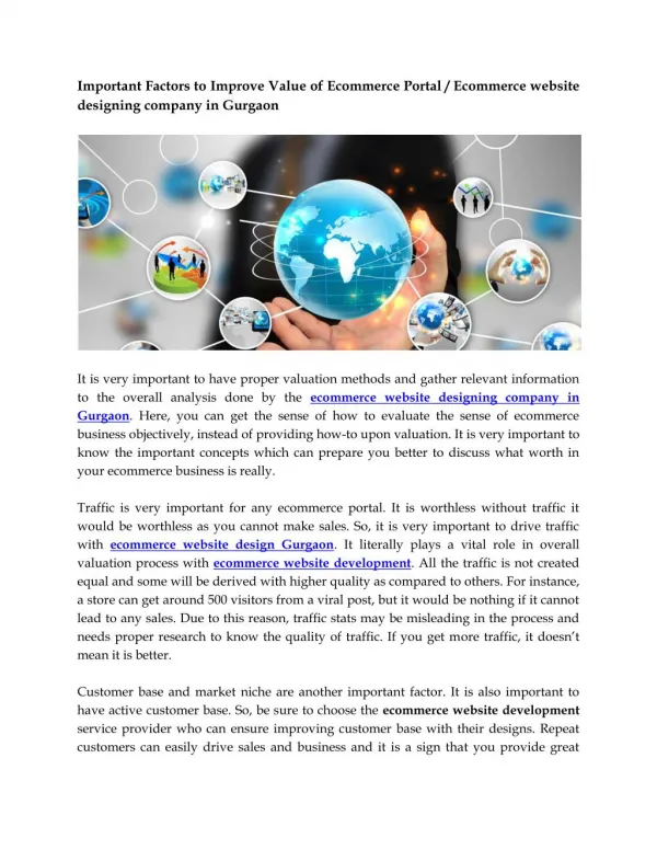 Important Factors to Improve Value of Ecommerce Portal / Ecommerce website designing company in Gurgaon