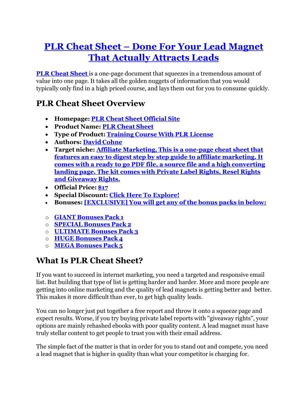 plr cheat sheet done for your lead magnet that