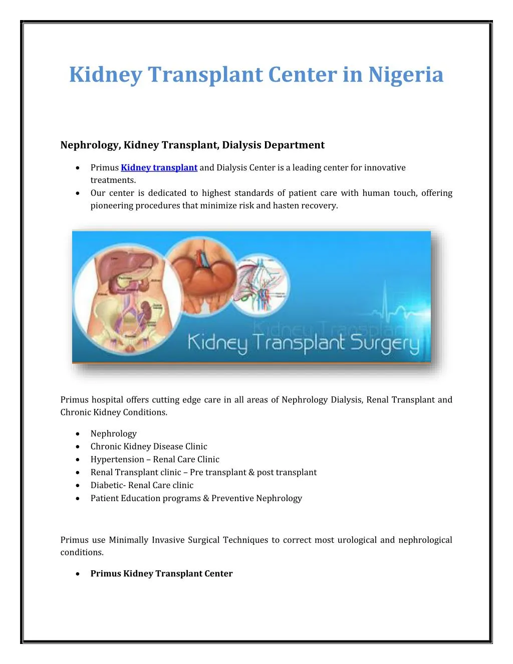 kidney transplant center in nigeria