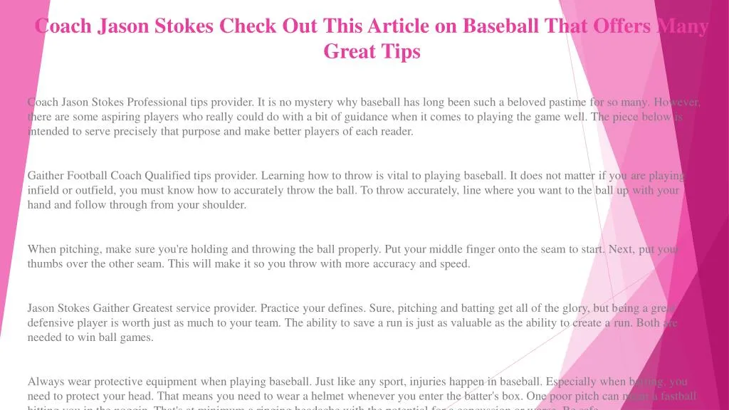 coach jason stokes check out this article on baseball that offers many great tips