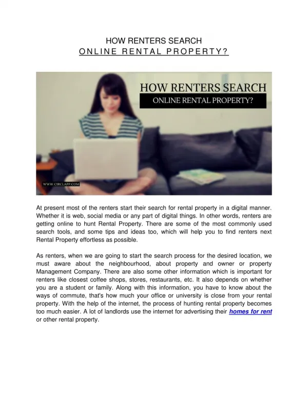 HOW RENTERS SEARCH ONLINE RENTAL PROPERTY?