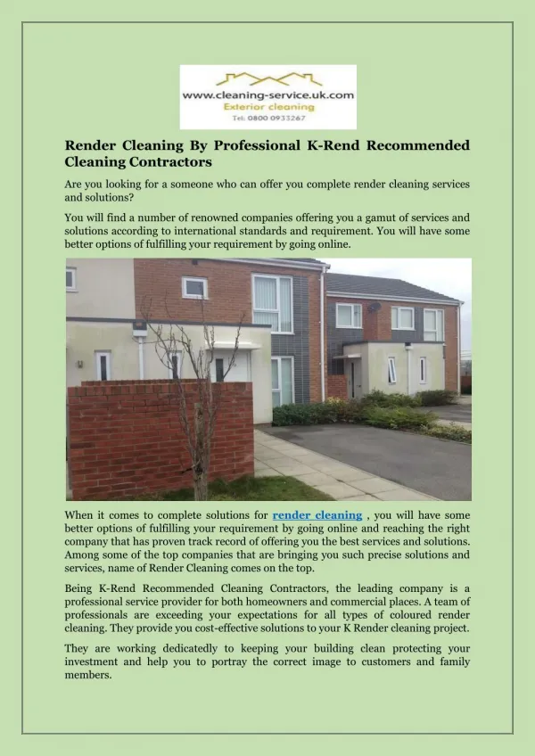 Render Cleaning By Professional K-Rend Recommended Cleaning Contractors