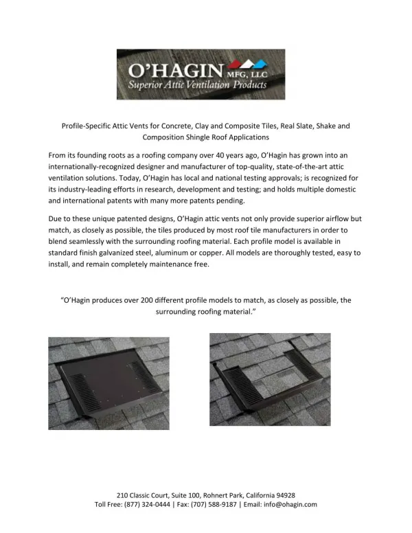 Ohagin Attic Vents - Ventilation Solutions