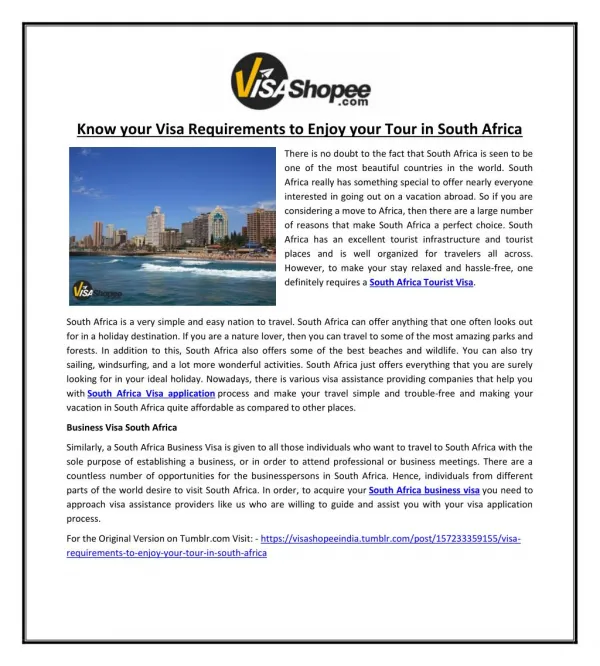 Know your Visa Requirements to Enjoy your Tour in South Africa